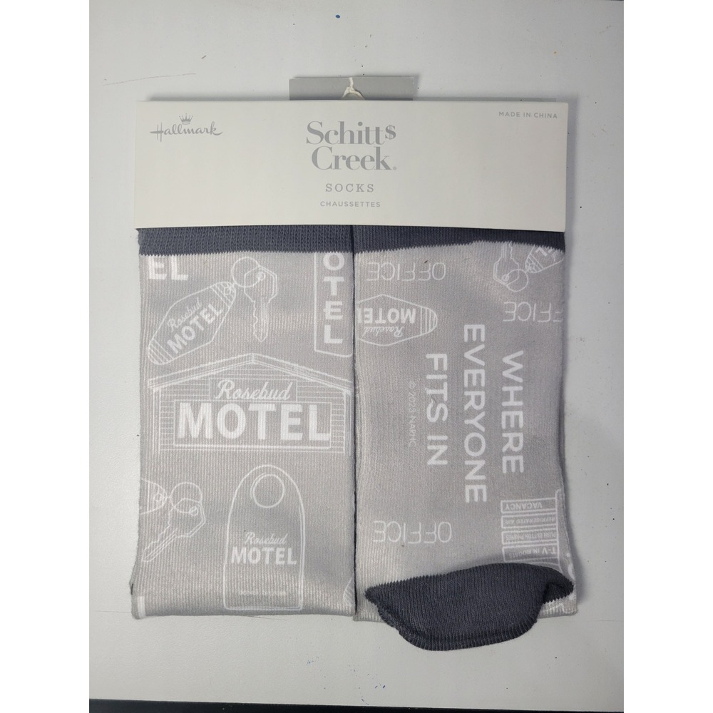 Hallmark Schitt's Creek Rosebud Motel Grey Graphic Crew Socks‎ One Size NEW